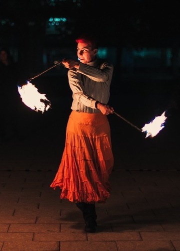 Photo of Nine performing fire-spinning